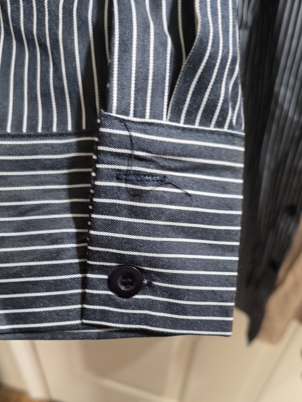 SHEIN Two-Tone Pinstripe & Solid Button-Down Shirt Dress - Blue & Beige - Picture 2 of 3